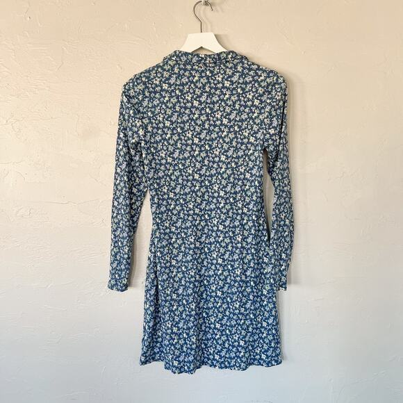 American Eagle Blue Floral Long-Sleeved Shirt Dress Large - Picture 5 of 6